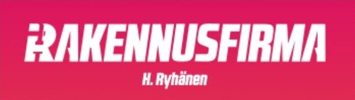 Vaalealla tekstillä "RAKENNUSFIRMA" ja "H. Ryhänen" punaisella taustalla.